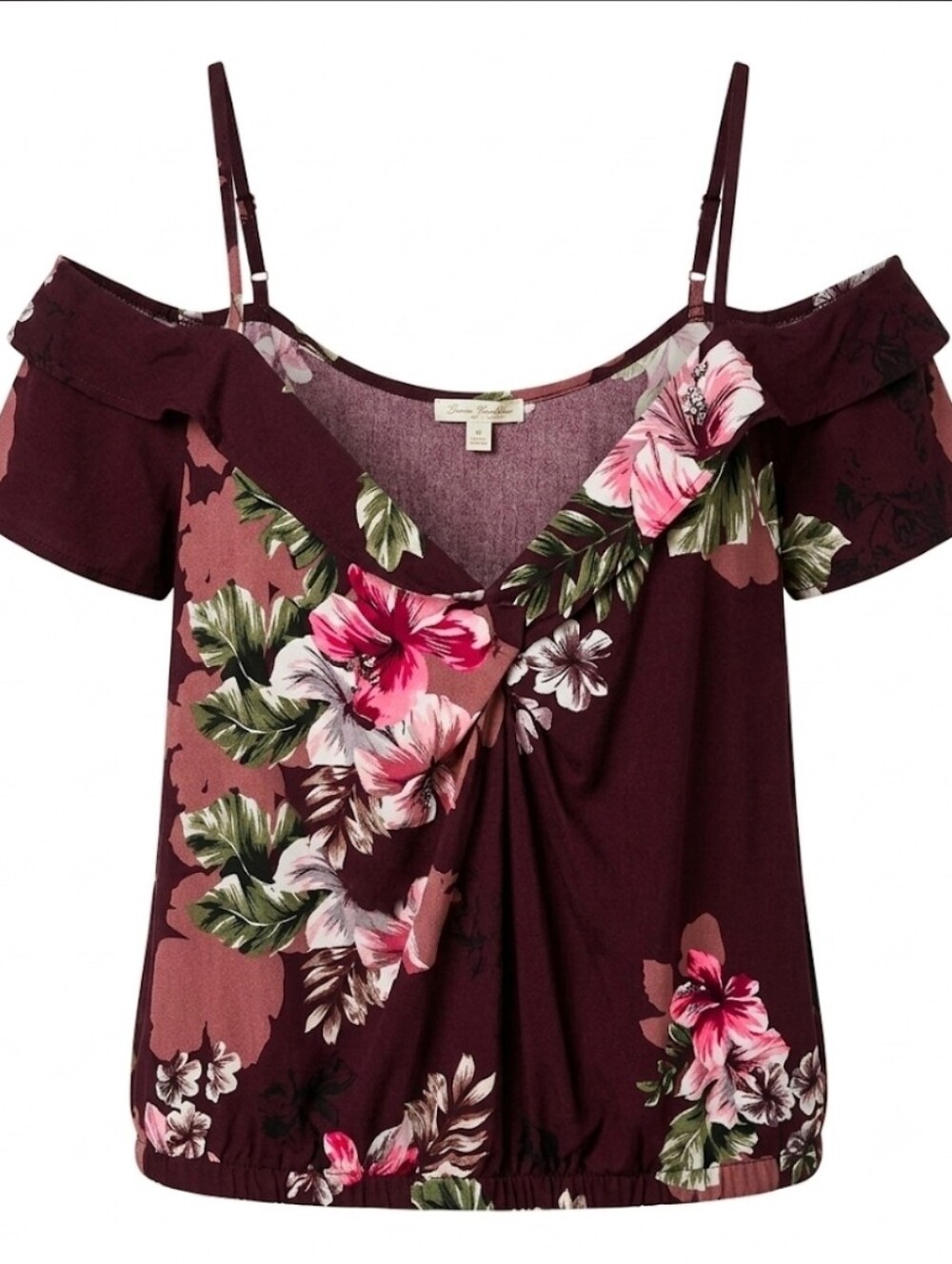 Express One Eleven Maroon Floral Print Cold Shoulder Crop Top Size Medium